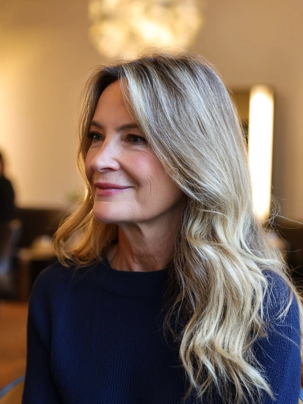 Layered Ash Blonde Waves with Natural Lowlights